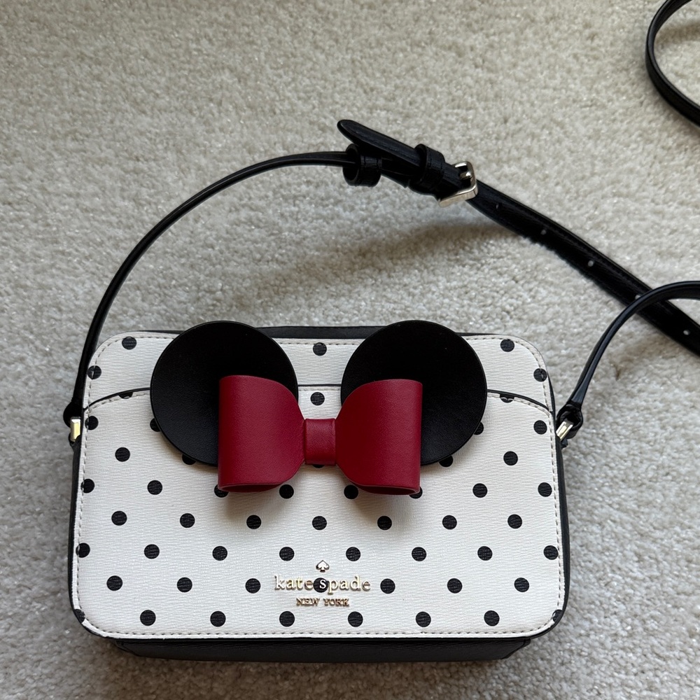 Kate Spade Black and White Polka Dot Bag with Red Bow